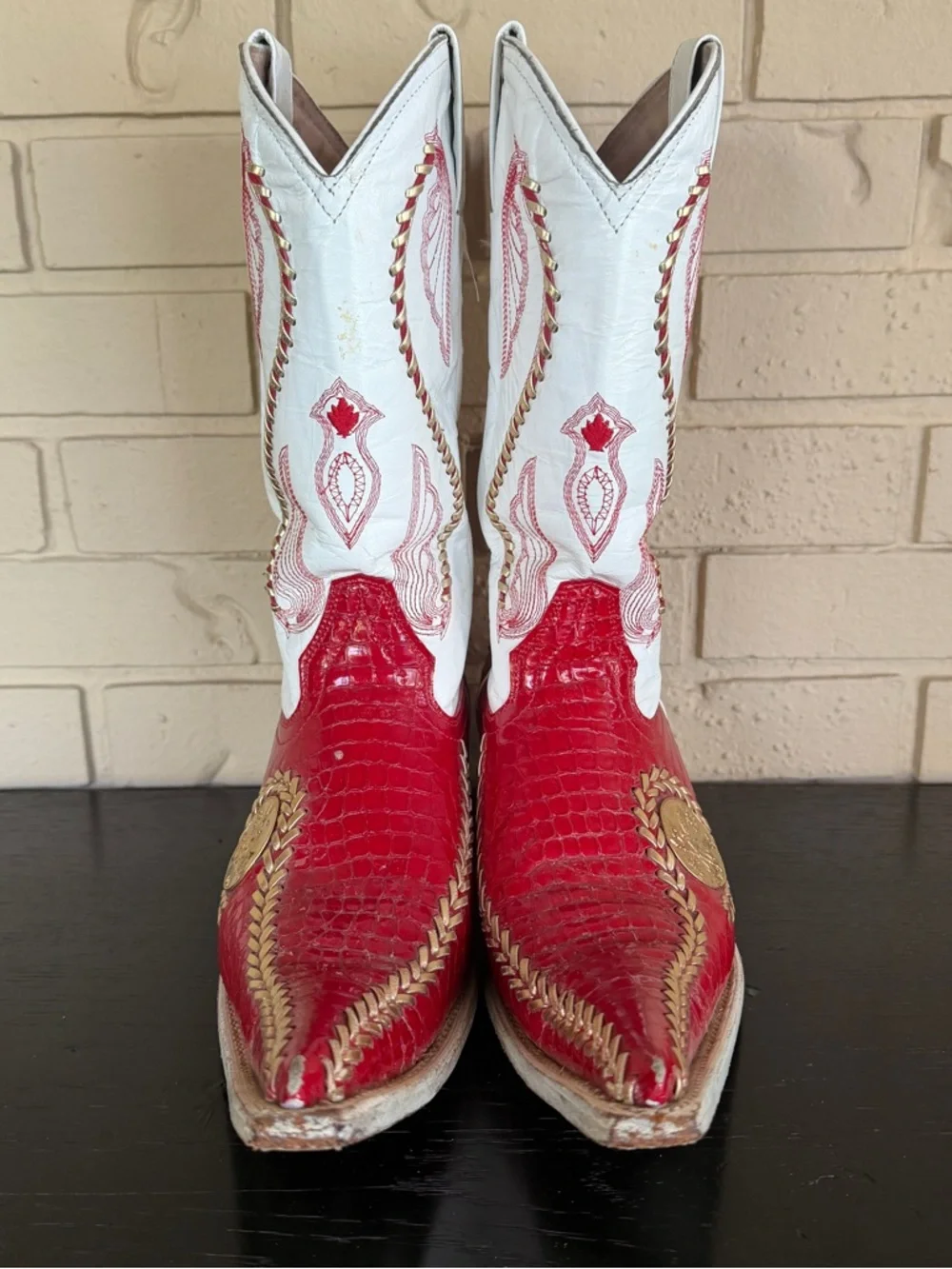 EL GENERAL Genuine Red Leather Pointed Toe Cowboy Boots Mens MEX 27 US 8 Western - Picture 3 of 8